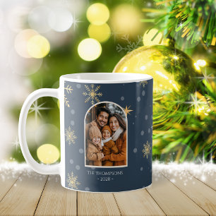 Modern Winter Snowflakes Foto Navy Blue Weihnachte Kaffeetasse