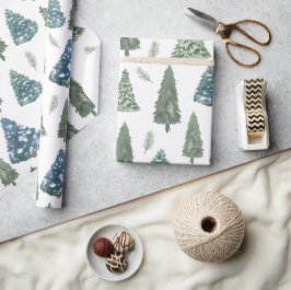 Modern Winter Wasserfarben Pine Green Tree Weihnac Geschenkpapier
