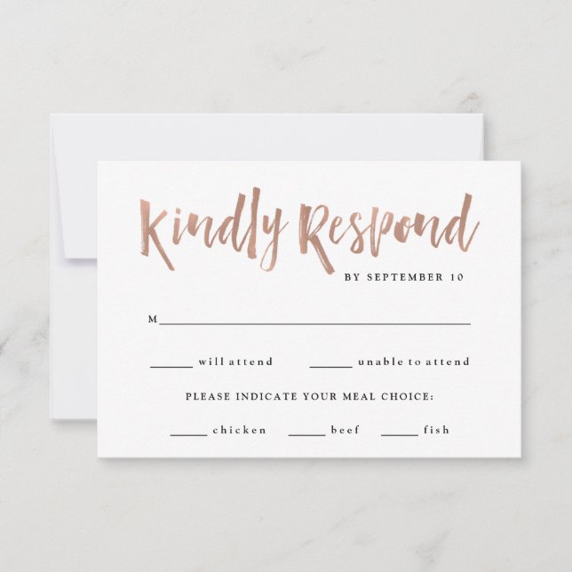Modern Wish | Imitate Rose Gold Hochzeitsmahlzeit  RSVP Karte (Vorderseite)