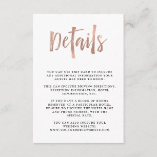 Modern Wish   Imitate Rose Gold Wedding Guest Deta Begleitkarte