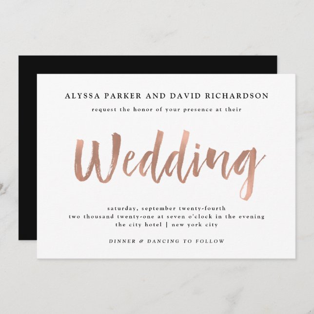 Modern Wish | Imitate Rose Goldhochzeit Einladung (Vorne/Hinten)