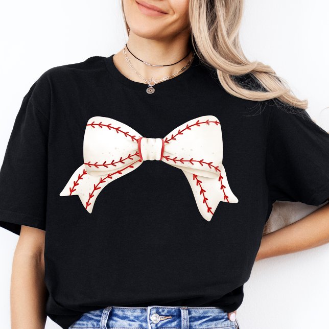 Modern Women Baseball Mama Team Mother Support T-Shirt (Baseball Mom Coquette Bow Mother Shirt Game Day)