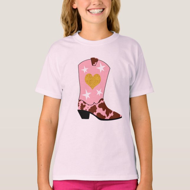 Modern Women Pink Cowgirl Western Boot Girl T-Shirt (Vorderseite)