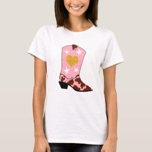 Modern Women Pink Cowgirl Western Boot T-Shirt