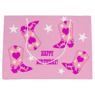 Modern Women Pink Cowgirl Western Boots Birthday Große Geschenktüte