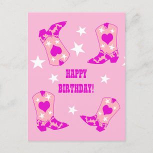 Modern Women Pink Cowgirl Western Boots Birthday Postkarte