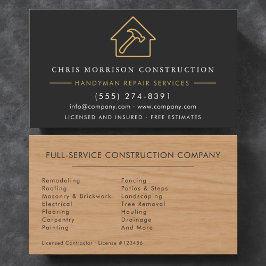Modern Wood Black Gold Handyman Construction Visitenkarte