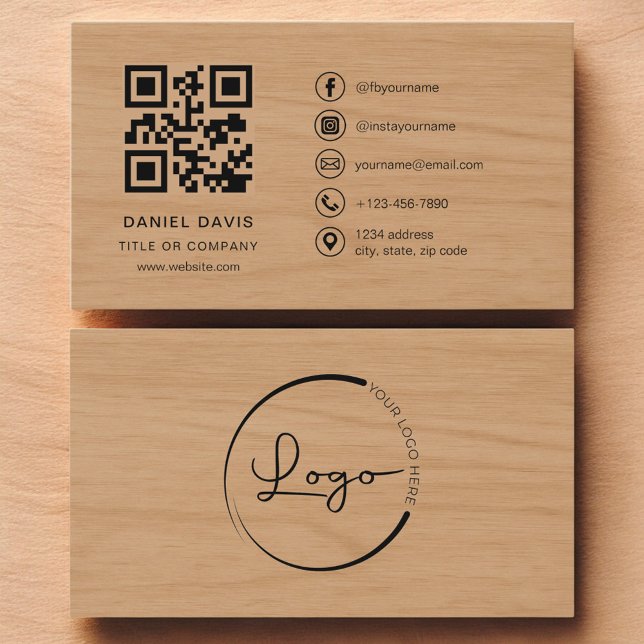 Modern Wood Professional Company Logo QR Code  Visitenkarte (Von Creator hochgeladen)