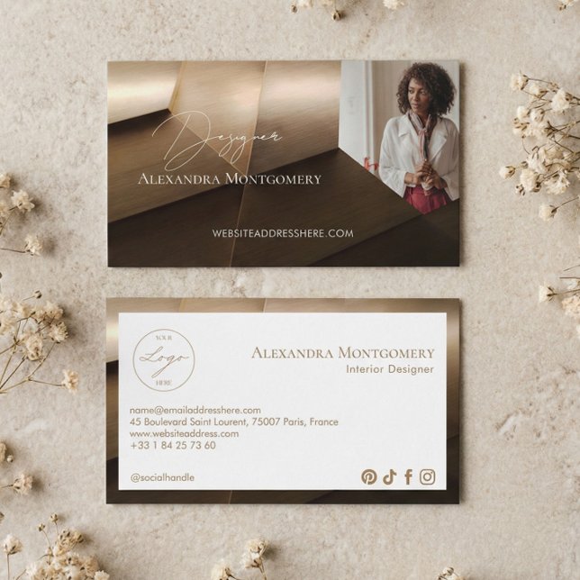 Modern Wood Professional Interior Designer Photo Visitenkarte (Modern Wood Professional Interior Designer Photo Business Card)