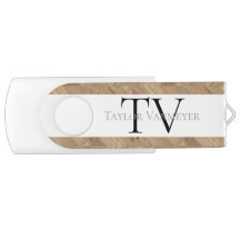 Modern Wood Zickzack Monogram Flash Drive