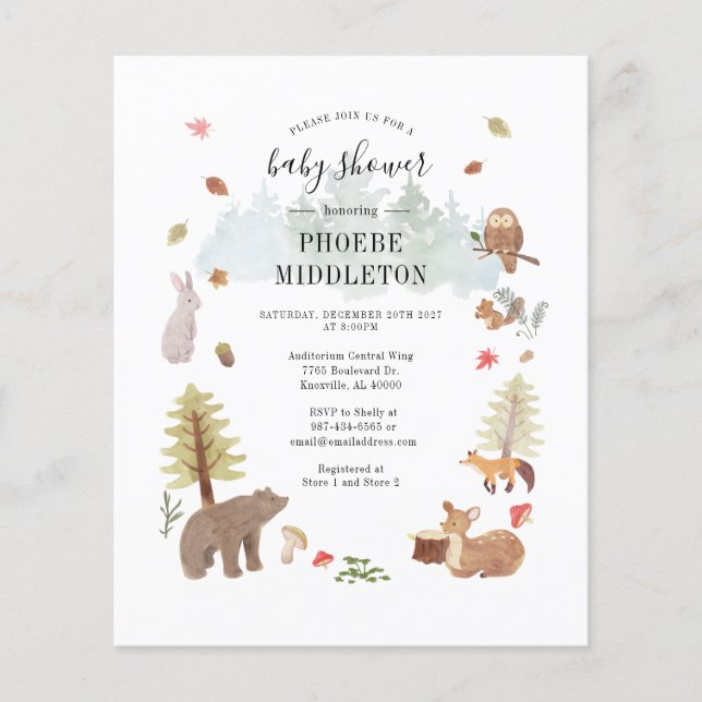 Modern Woodland Animals Boy Baby Shower Invitation (Vorderseite)