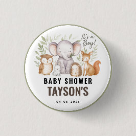 Modern Woodland Animals Forest Boy Baby Shower Button