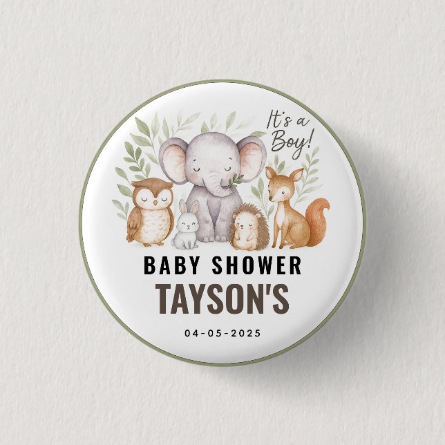 Modern Woodland Animals Forest Boy Baby Shower Button (Vorderseite)