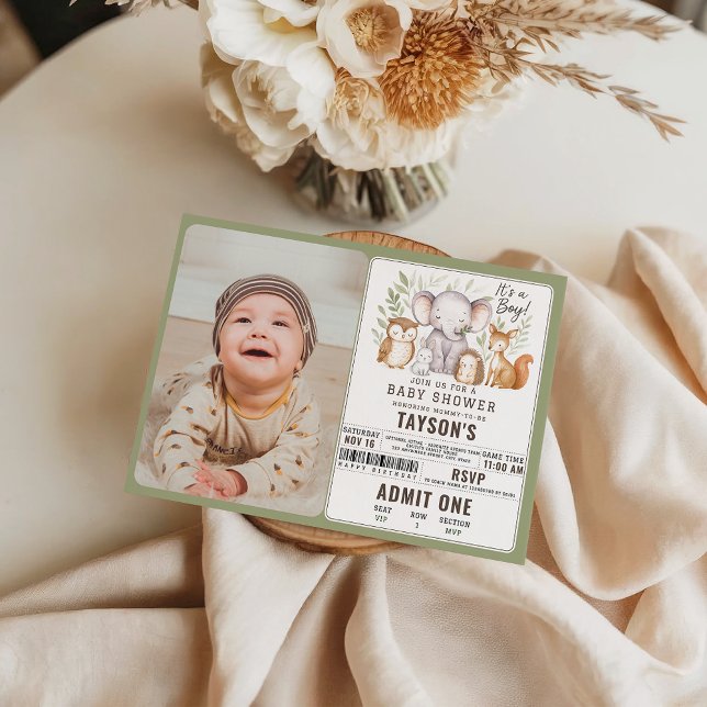 Modern Woodland Animals Forest Boy Baby Shower Einladung (Von Creator hochgeladen)
