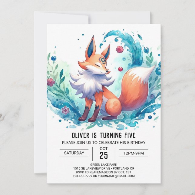 Modern Woodland Fox Geburtstag Einladung (Vorderseite)