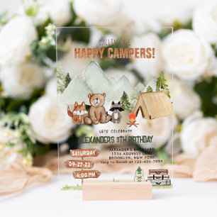 Modern Woodland Happy Camper Camping Kindergeburts Acryleinladungen
