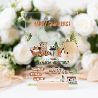 Modern Woodland Happy Camper Camping Kindergeburts Acryleinladungen
