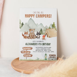 Modern Woodland Happy Camper Camping Kindergeburts Einladung