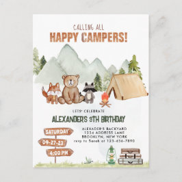 Modern Woodland Happy Camper Camping Kindergeburts Postkarte
