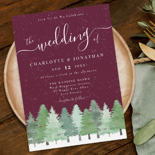 Modern Woodland Rustic Burgund Winter Wedding Einladung
