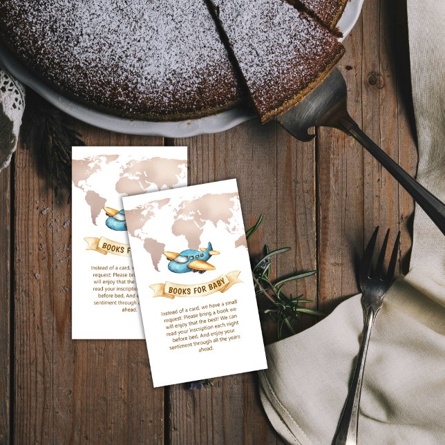 Modern World Map Airplane Books For Baby Shower  Begleitkarte (Modern World Map Airplane Books For Baby Shower Enclosure Card)