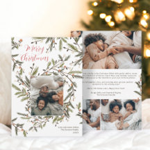 Modern wreath green Christmas family 4 photos