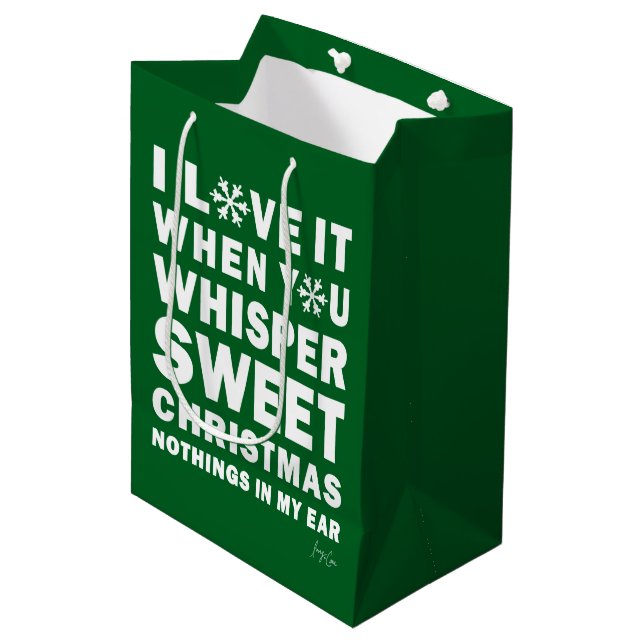 Modern Xmas Dark Green-White Gift Bag | Sweet Xmas Mittlere Geschenktüte (Vorderseite Schrägansicht)