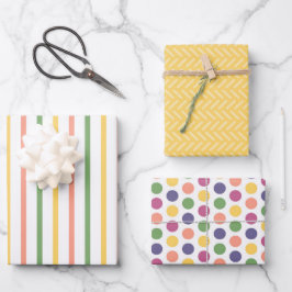 Modern Yello, Green, Orange Stripes and Polka Dot Geschenkpapier Set