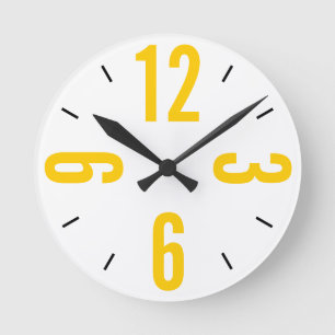 Modern yellow and black large numbers runde wanduhr