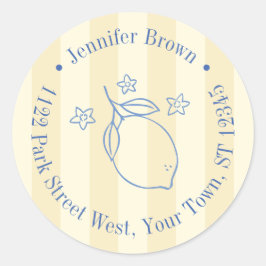 Modern Yellow And Blue Lemon Bridal Shower Runder Aufkleber