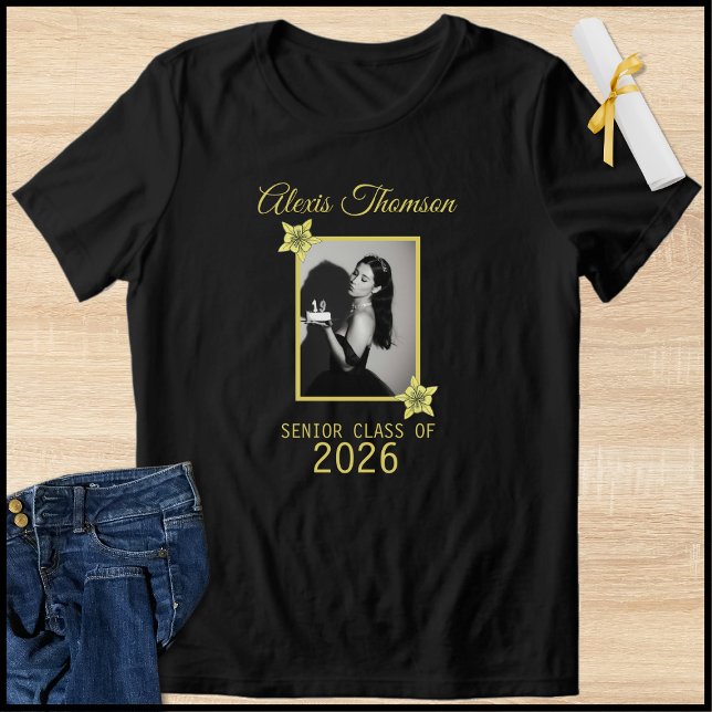 Modern Yellow & Black 1 Photo Class Of 2026 Tri-Blend Shirt (Von Creator hochgeladen)