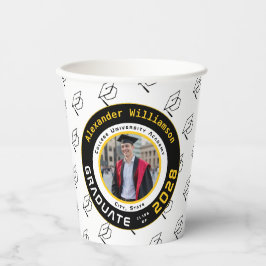 Modern Yellow Black White Graduation Photo Party Pappbecher