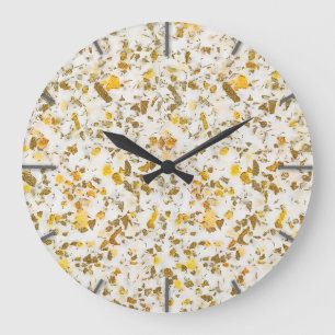 Modern Yellow & Gold Speckles Terrazzo Pattern Große Wanduhr