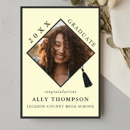 Modern Yellow Graduation Cap Photo Announcement Einladung