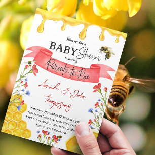 Modern Yellow Honey Red Wildblume Bee Baby Dusche Einladung
