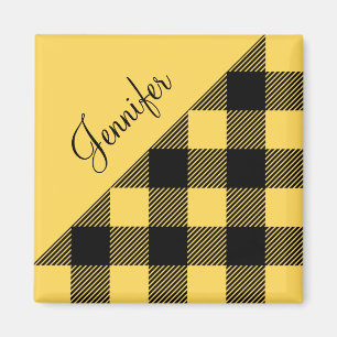 Modern Yellow Kariert Karo Pattername Magnet