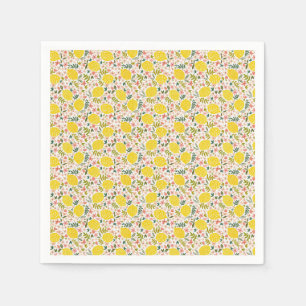 Modern Yellow Lemons with Pink Floral Serviette