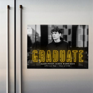 Modern Yellow Neon Photo Graduation Announcement Magneteinladung