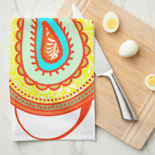 Modern Yellow Orange Aqua Mint Paisley Geschenke Küchentuch