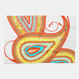 Modern Yellow Orange Aqua Mint Paisley Geschenke Küchentuch