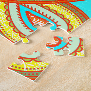 Modern Yellow Orange Aqua Mint Paisley Geschenke Puzzle