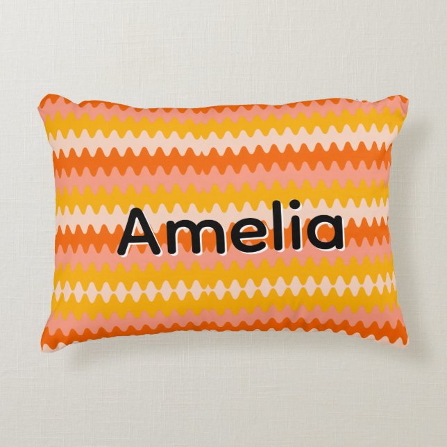 Modern Yellow, Orange & White Zig Zag Pattern Dekokissen (Vorderseite)