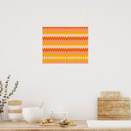 Modern Yellow, Orange & White Zig Zag Pattern Poster