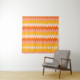 Modern Yellow, Orange & White Zig Zag Pattern Wandteppich