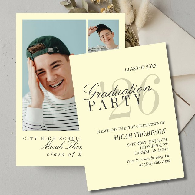 Modern Yellow Photo Graduation Party Einladung (Modern Yellow Photo Graduation Party Invitation)