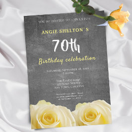 Modern Yellow Rose Chalkboard 70. Geburtstagsparty Einladung