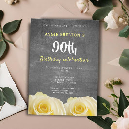 Modern Yellow Rose Chalkboard 90. Geburtstagsparty Einladung