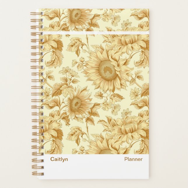 Modern Yellow Sunflower Floral Planner Planer (Vorderseite)