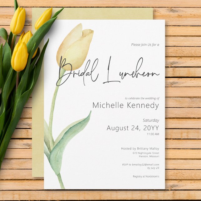 Modern Yellow Tulip Solo Bridal Luncheon Einladung (Modern Yellow Tulip Solo Bridal Luncheon Invitation)