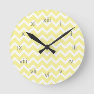 Modern Yellow & White Chevron Clock roman numerals Runde Wanduhr